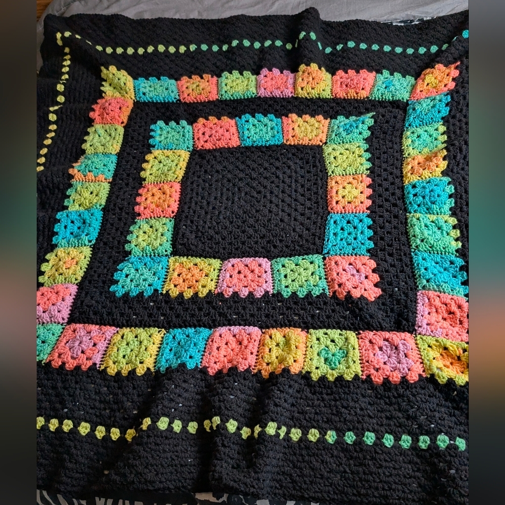 Handmade Granny Square ⬛ ⬜ Rainbow Color 🌈 Crochet 🧶 🧶  Blanket